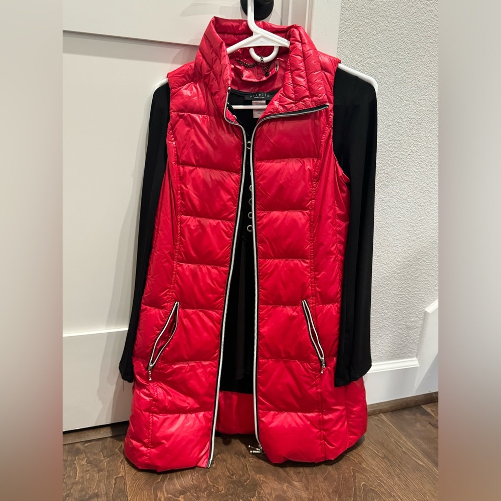 Long dressy red puffy vest